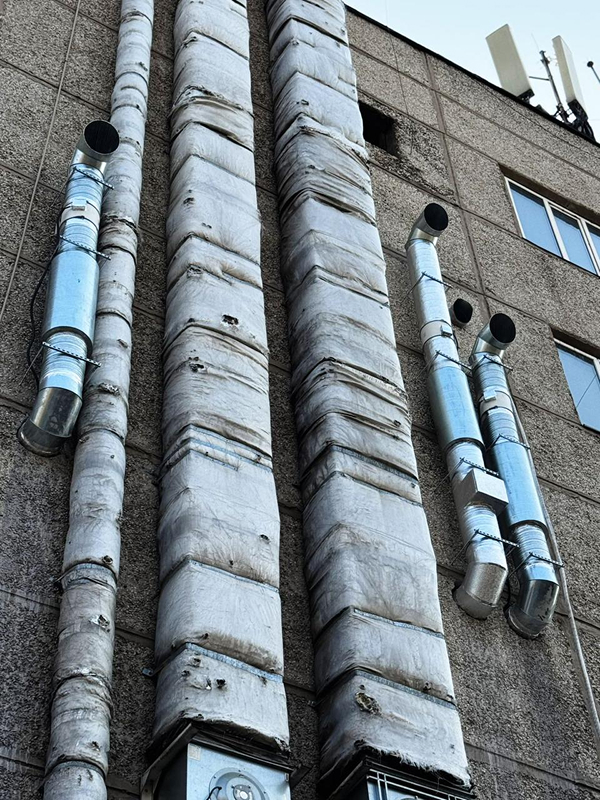 Вытяжные трубы на&nbsp;фасаде бизнес-центра, Алматы