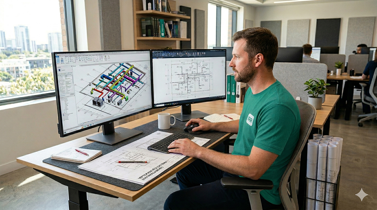 Проектирование вентиляции в&nbsp;Алматы – инженер ARR&nbsp;Precision за&nbsp;3D-моделью трасс